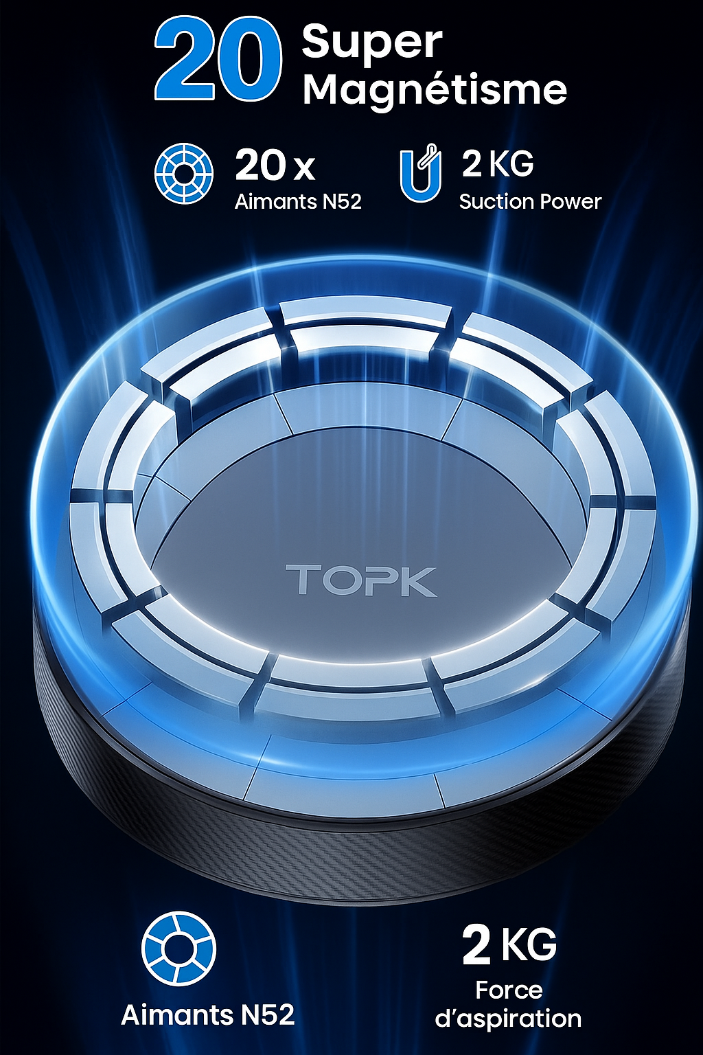 TOPK for Magsafe Car Phone Holder,Powerful Magnetism Premium Quality Single-Hand Operation Metal Hook Magnetic Car Phone Mount