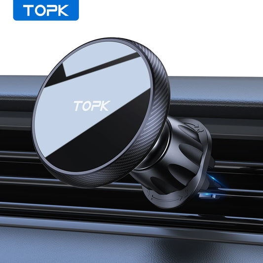 TOPK for Magsafe Car Phone Holder,Powerful Magnetism Premium Quality Single-Hand Operation Metal Hook Magnetic Car Phone Mount
